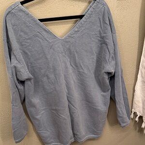 V-Neck Long Sleeve Sweatshirt in Slate Blue